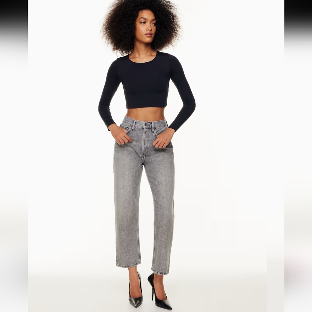 AGOLDE | Women's Mid Grey (Trip) 90's Straight Leg High-Rise Crop Jeans